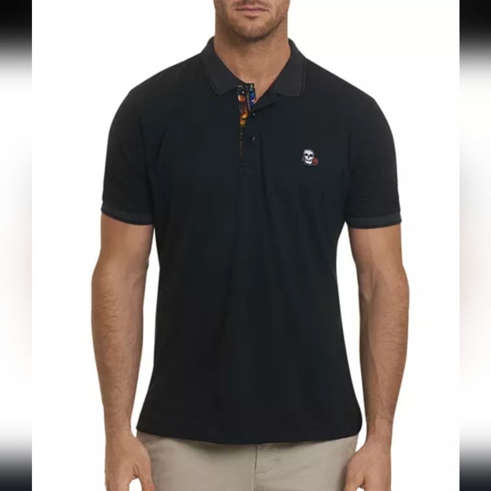 Robert Graham Easton Skull & Rose Black Classic Fit Polo Shirt Large